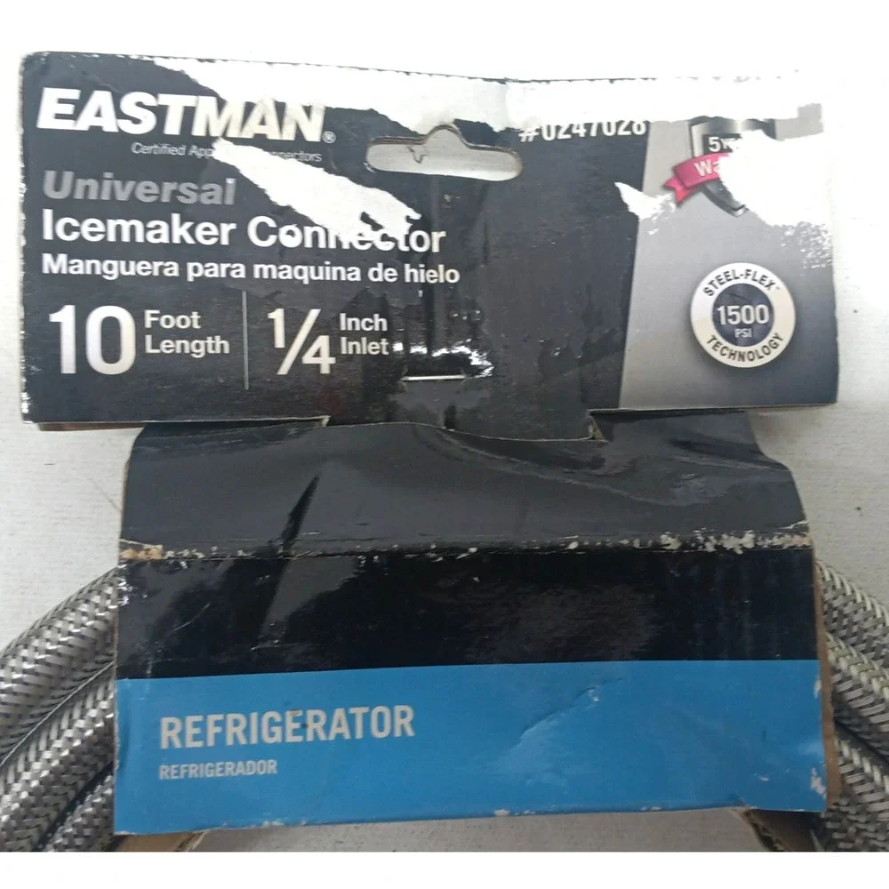 Eastman 10ft x 1/4-in ICEMAKER Compression Stainless Steel Flex Hose  #98517 New